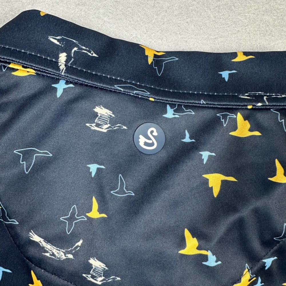 Swannies Golf Corbin Performance Polo Midnight Navy Geese Print Mens XL NEW - Picture 9 of 9